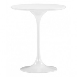 Glossy White Tulip Stem Base Accent Side Table