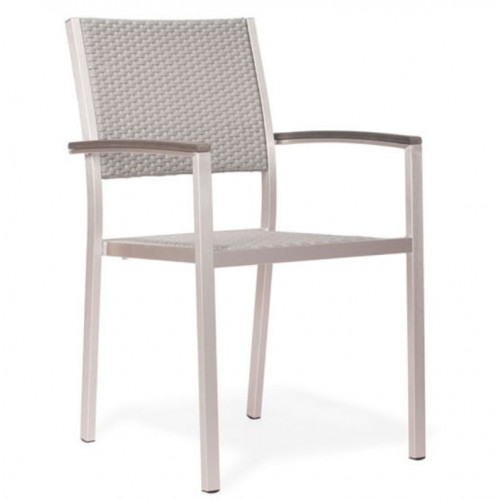 Brushed Aluminum & Mesh Patio Arm Chair Set 2