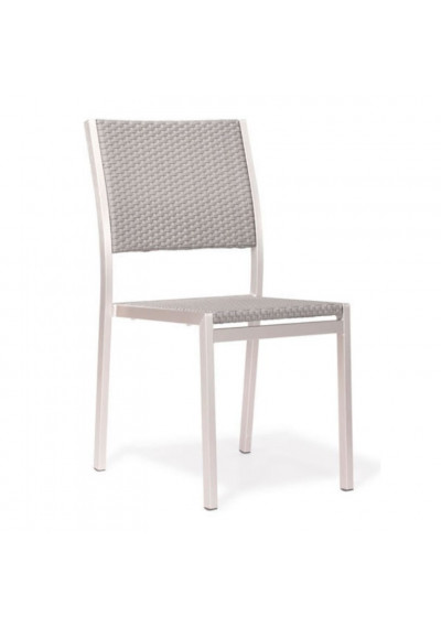 Brushed Aluminum & Mesh Patio Dining Chair Set 2