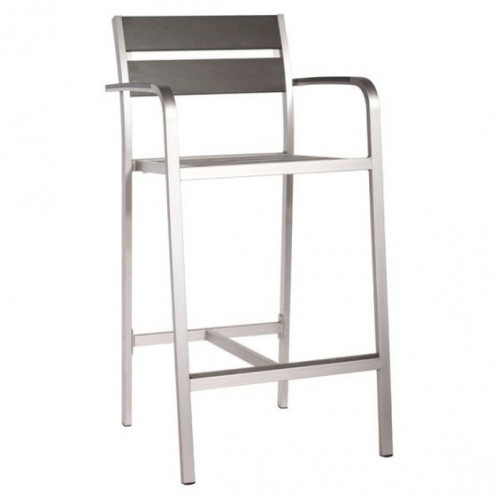 Urban Brushed Aluminum & Dark Wood Patio Bar Arm Chair 2
