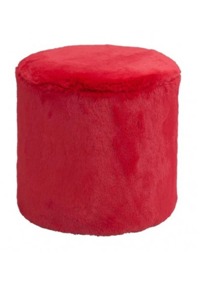 Red Furry Fluffy Round Footstool Ottoman