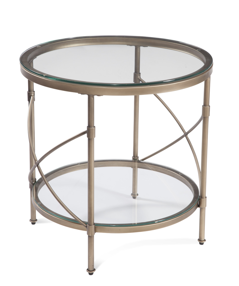 Round Antique Gold Accent Side Table, Round Decorative Table With Glass Top