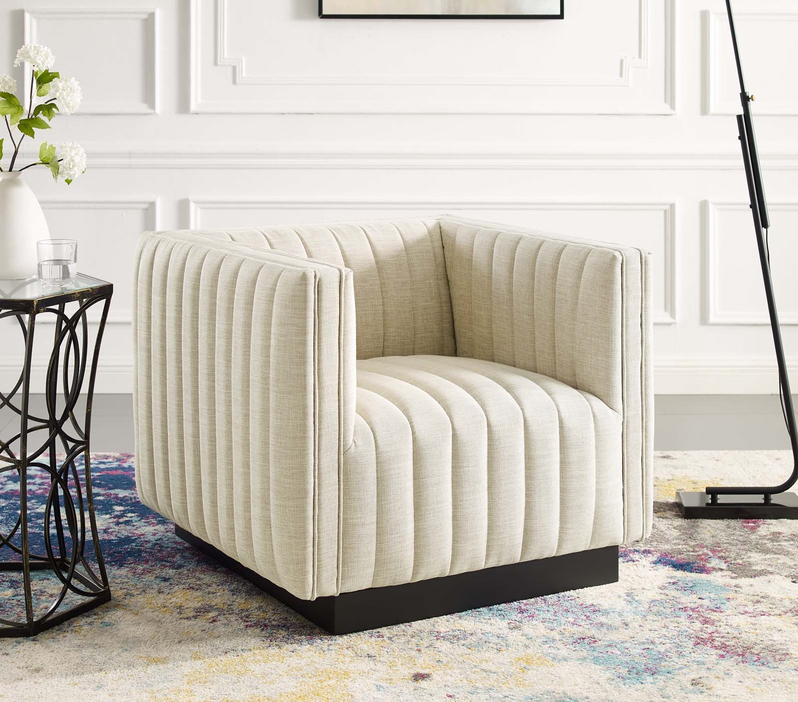Modway Conjure Tufted Upholstered Fabric Armchair - White
